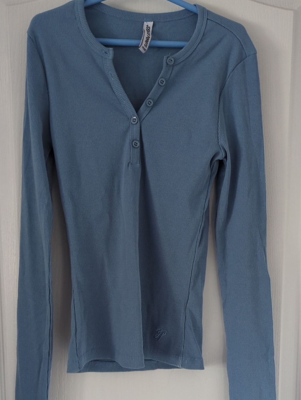 Lightweight Ribbed Henley Top - Dusty Blue